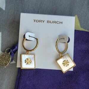Tory Burch Square Huggie Drop Earrings in Mother of Pearl